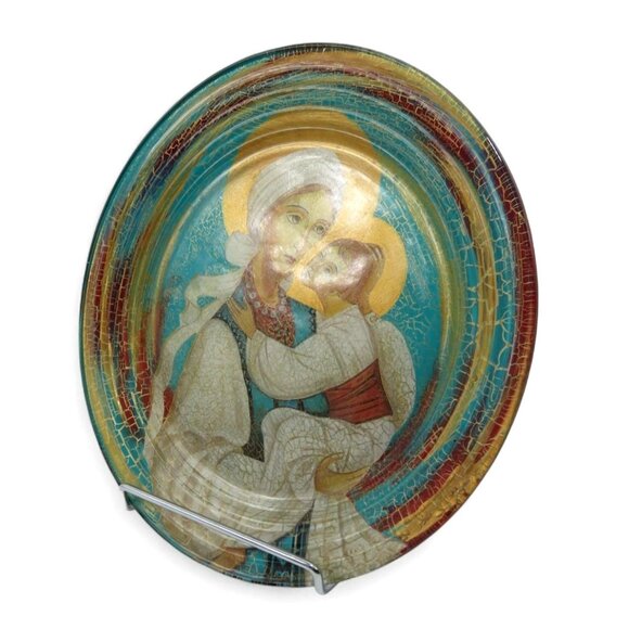MADONNA and CHILD Glass Plate Signed in 2007 by Daria Hulak-Kulchytsky 10.6" - Picture 2 of 12